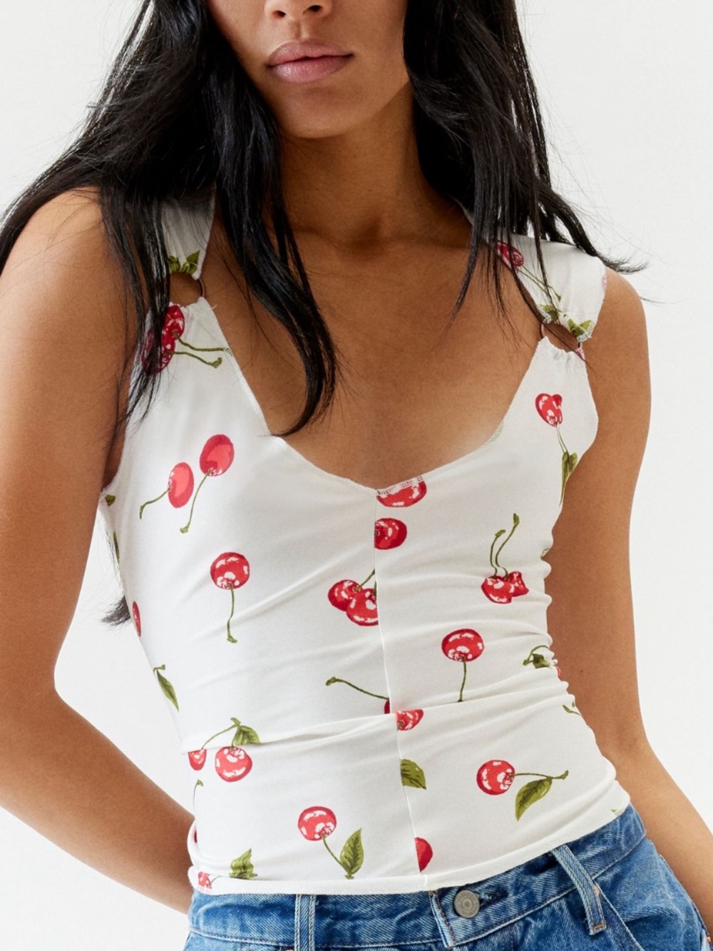 Urban Outfitters White Cherry Print Top
